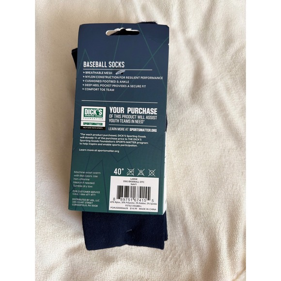Dicks Sporting Goods Baseball Socks 2 Pack Navy Blue OTC Large - Picture 2 of 2